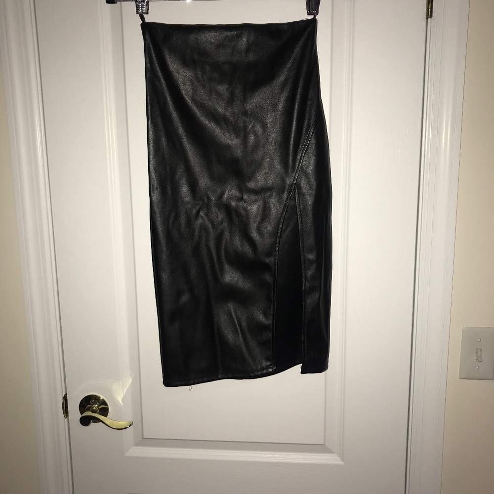 Black "Leather" Skirt with Slit